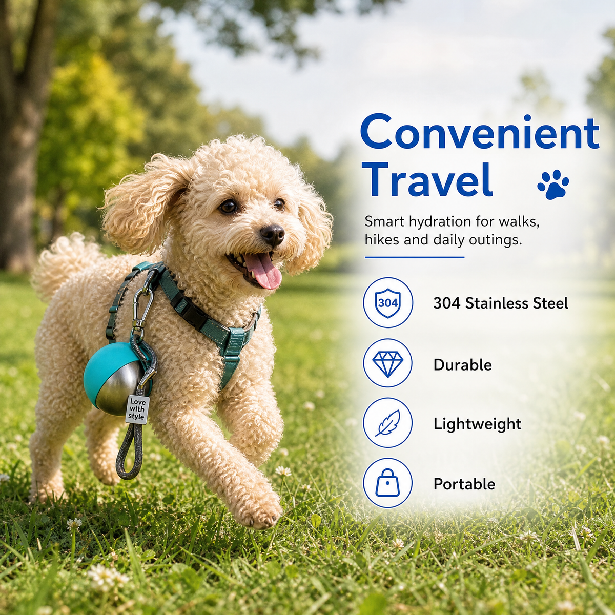 FlipBowl Stainless Steel Pet Water Bottle with Foldable Bowl.
