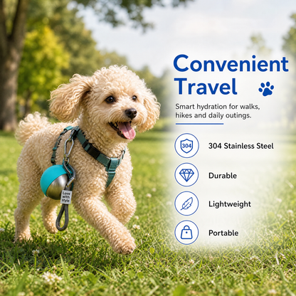 FlipBowl Stainless Steel Pet Water Bottle with Foldable Bowl.
