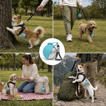 FlipBowl Stainless Steel Pet Water Bottle with Foldable Bowl.